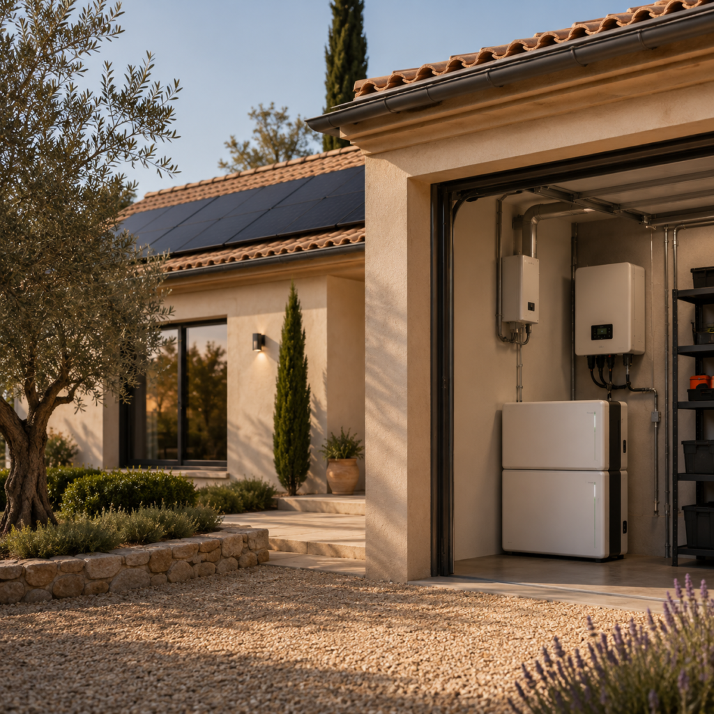 Installation photovoltaïque avec batterie de stockage, restitution de l'énergie en soirée